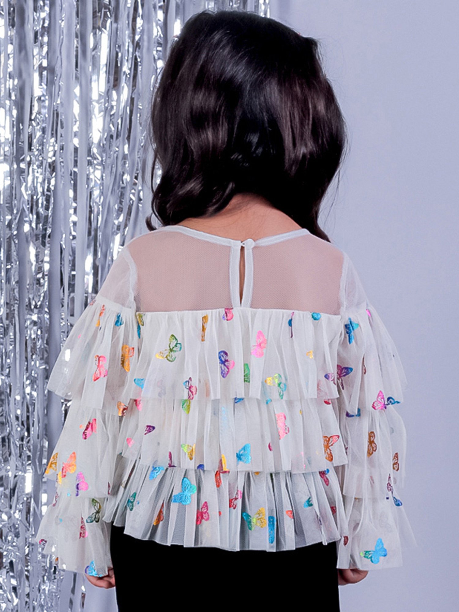 Lil Drama Girls White Printed Full Sleeves Top