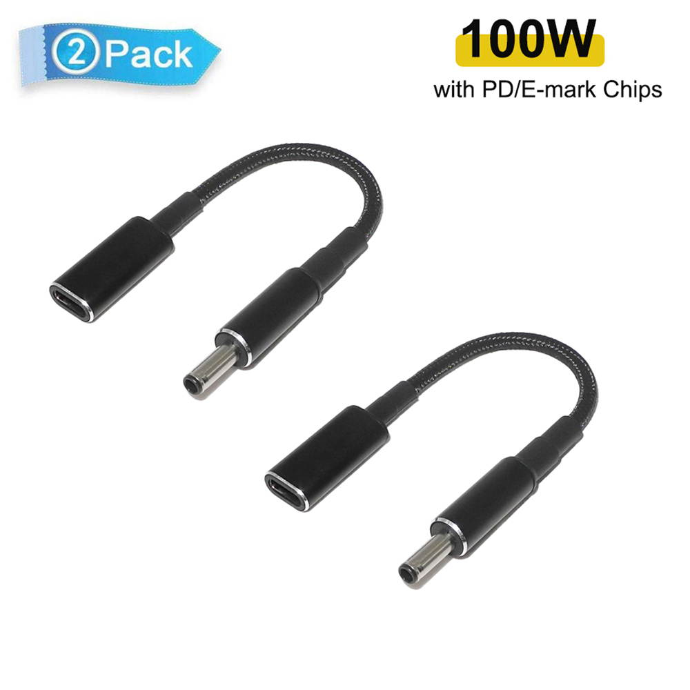 (2-Pack) 100W USB C Type C Female to 4.5x3.0mm DC Tip (Black Tip) PD Power Adapter Converter Cable for Dell 90W or below Laptops