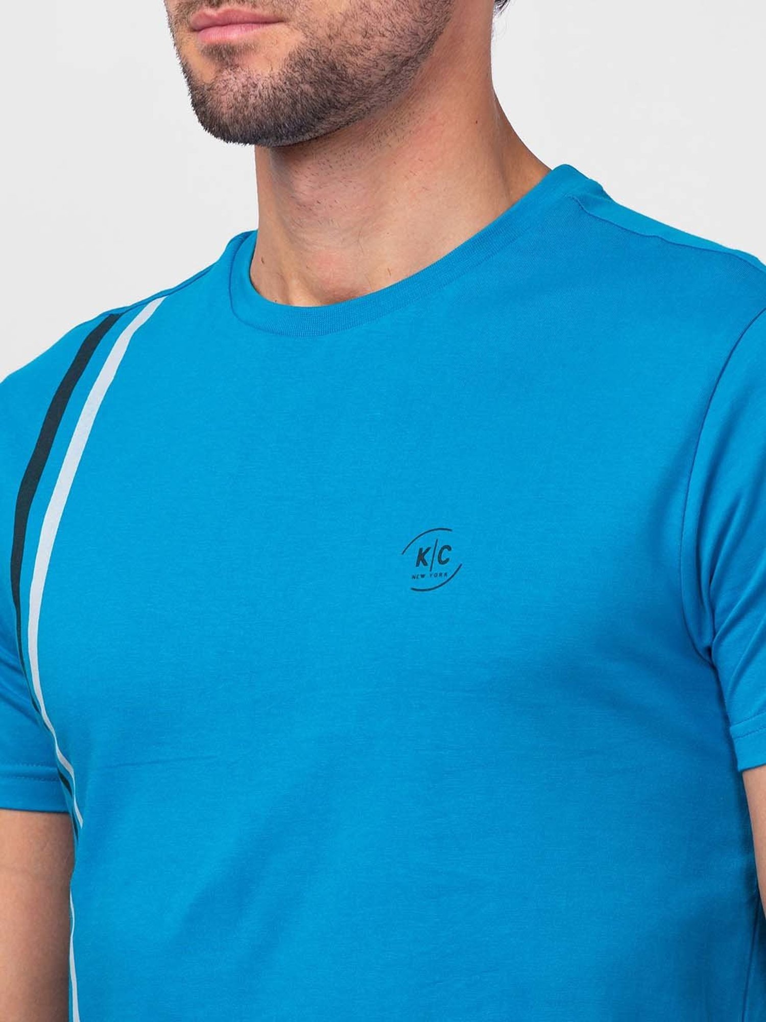 Kenneth Cole Medium Blue Slim Fit Striped Crew T-Shirt