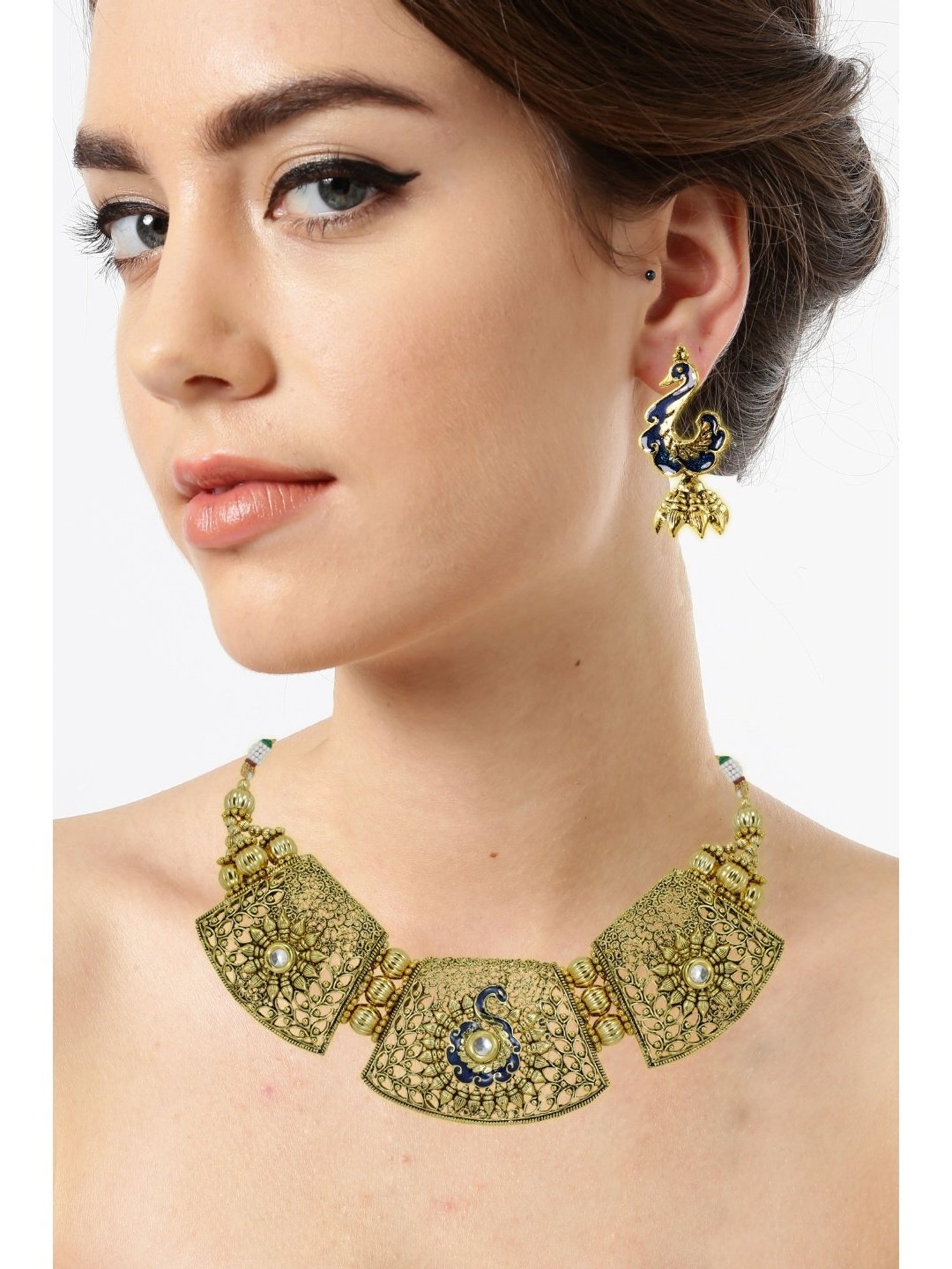 Sri Jagdamba Pearls White Alloy Classic Necklace & Earring Set