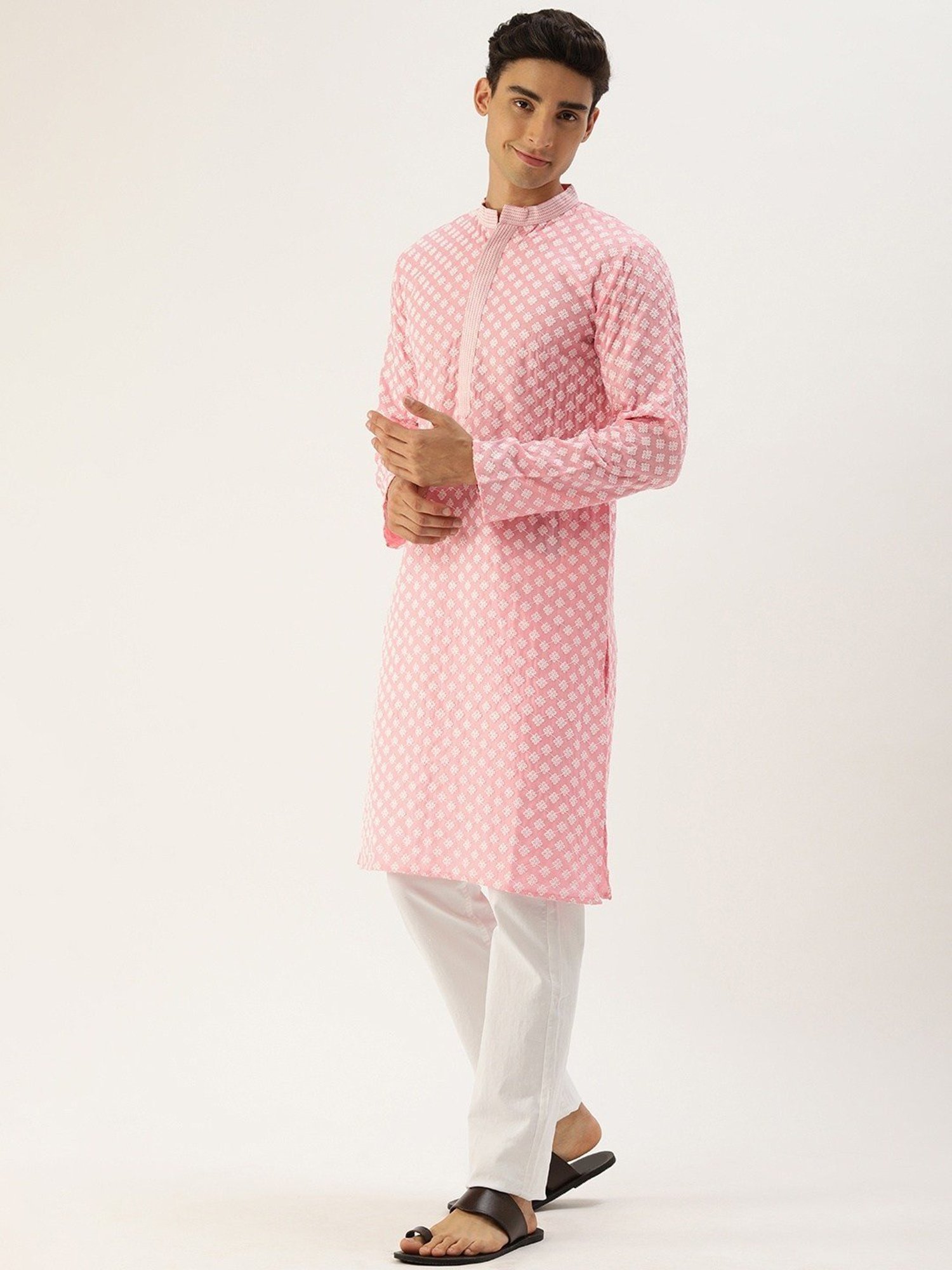 SWAGG INDIA Pink Cotton Regular Fit Embroidered Kurta