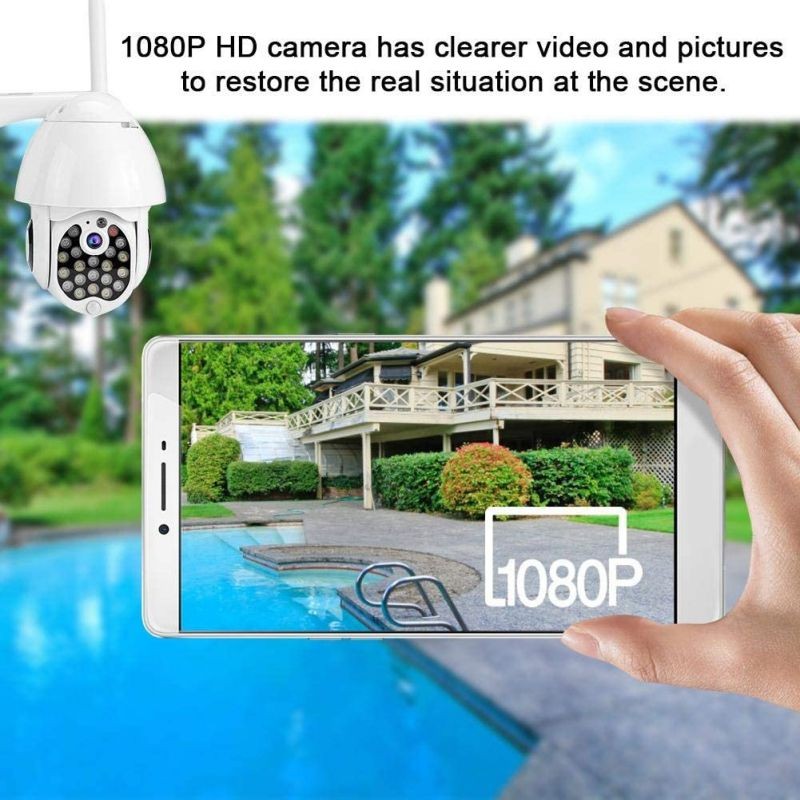 1080P Wireless WiFi PTZ Camera, CCTV Intelligent Surveillance Security Camera for Home and Outdoor, with 21 LED Night Vision, Smart Alarm, IP 66 Waterproof and Voice Intercom(US)
