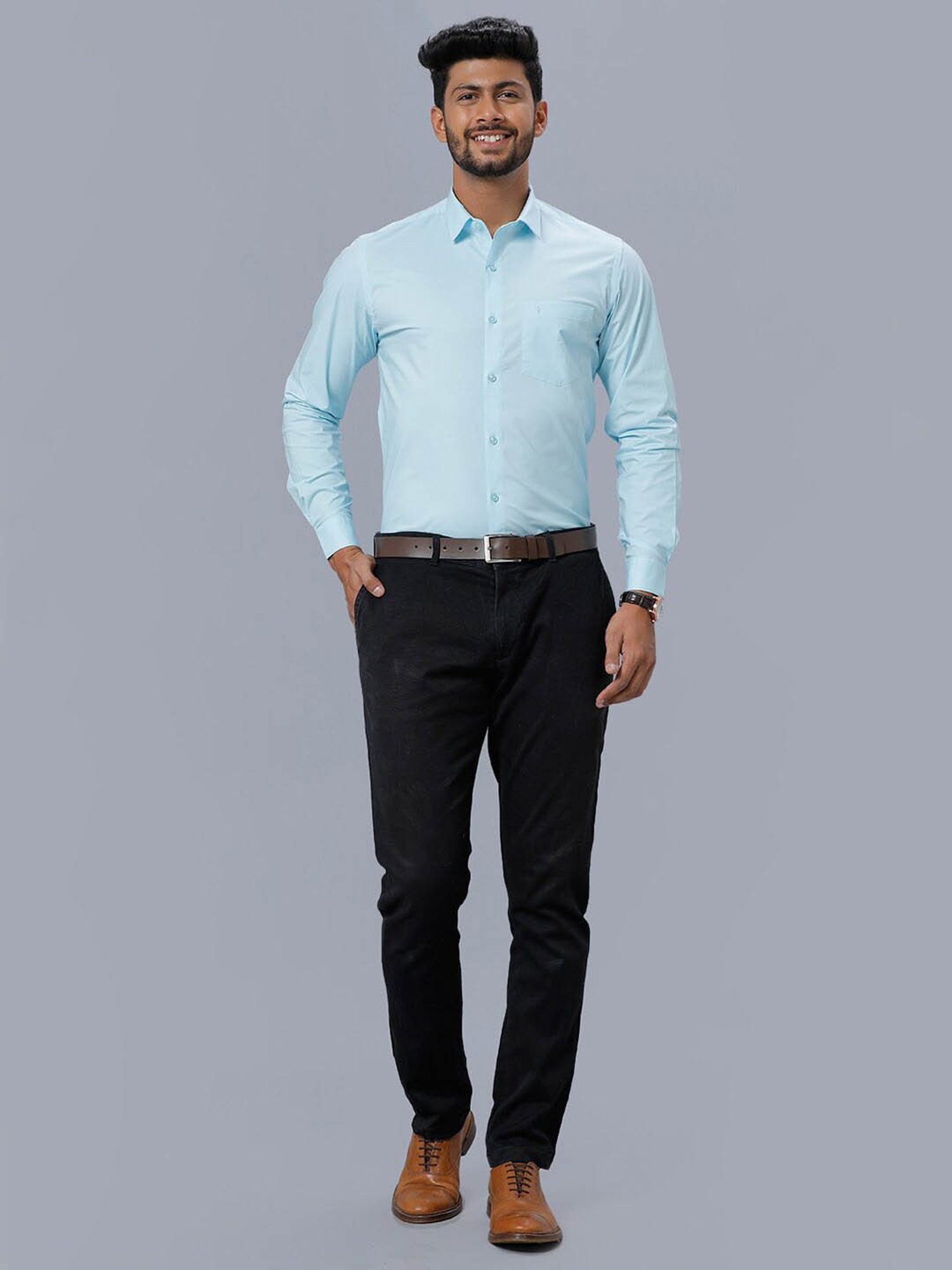 Ramraj Blue Cotton Regular Fit Shirt