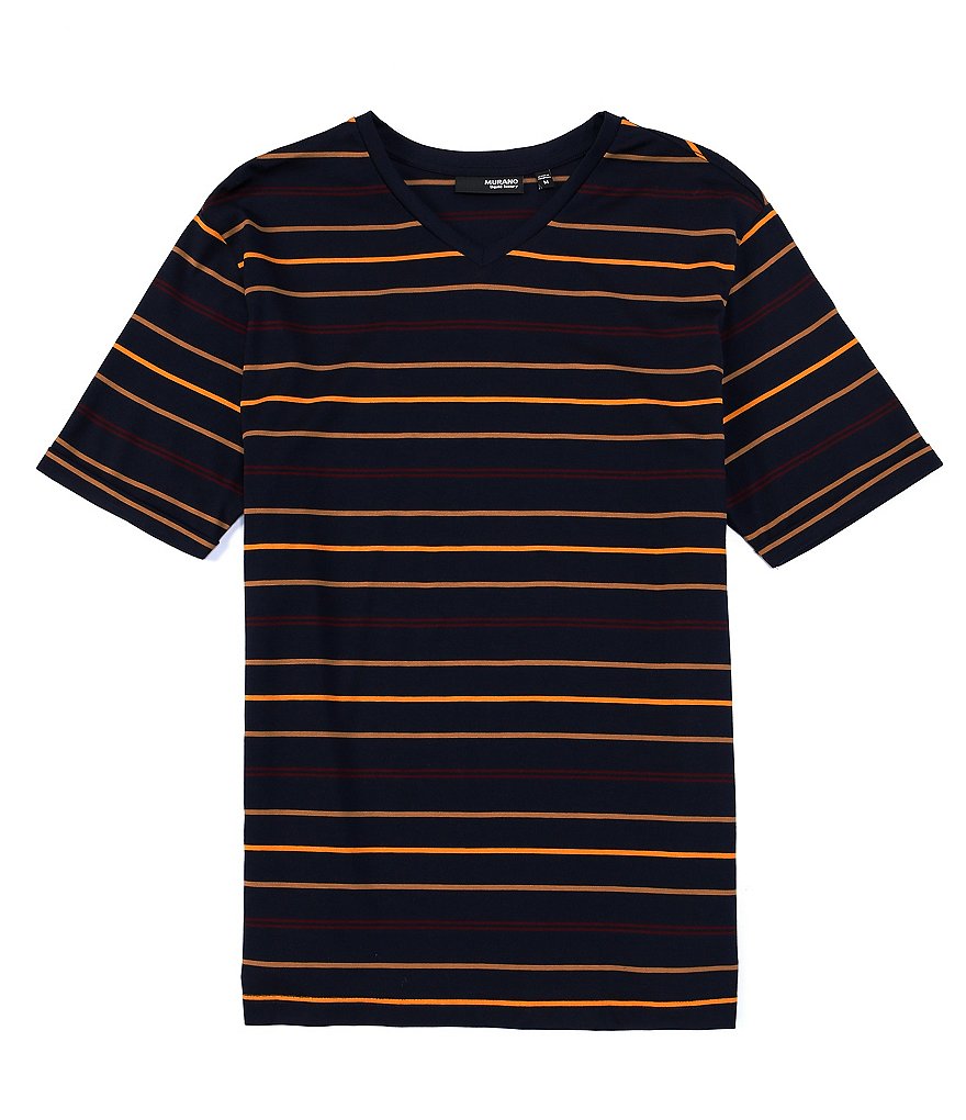 Murano Liquid Luxury Striped Short-Sleeve V-Neck Tee