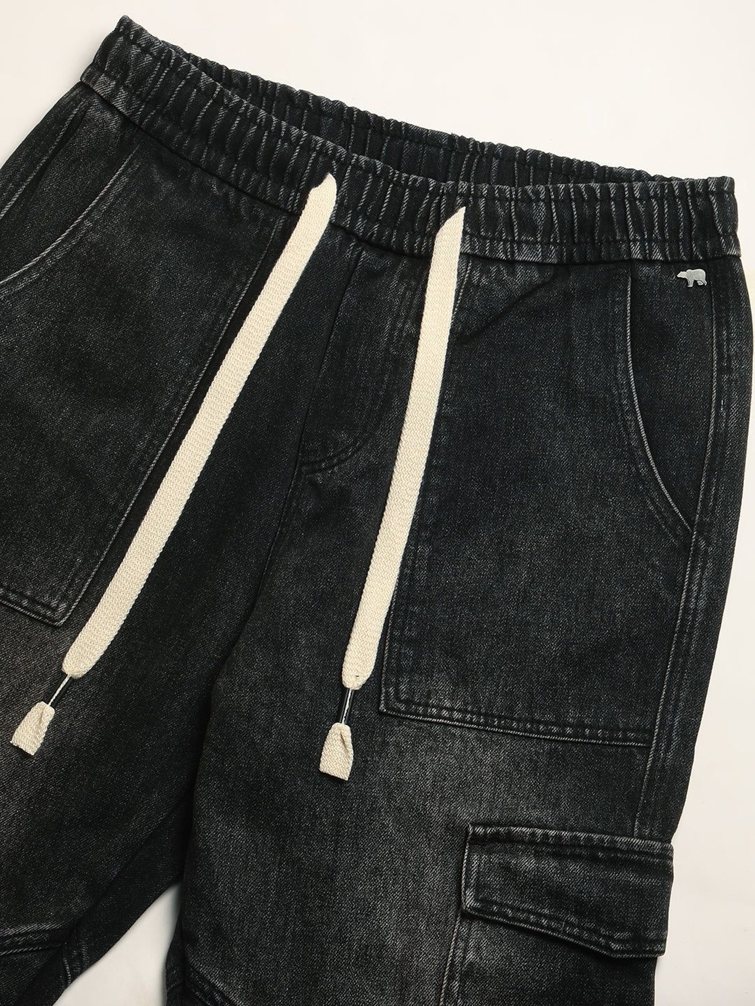 The Bear House Black Cotton Straight Fit Cargo Jeans