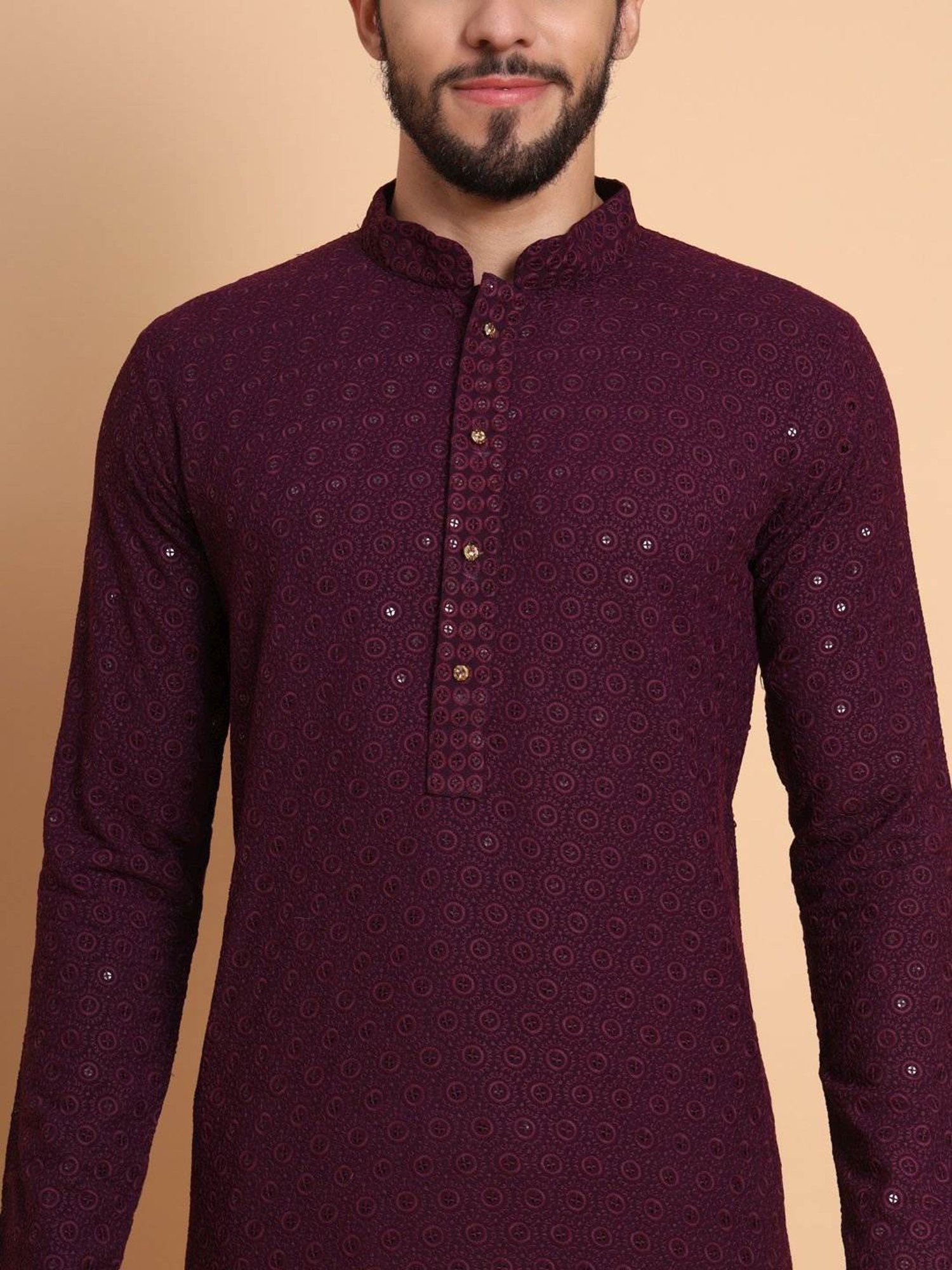 SWAGG INDIA Maroon Regular Fit Embroidered Kurta