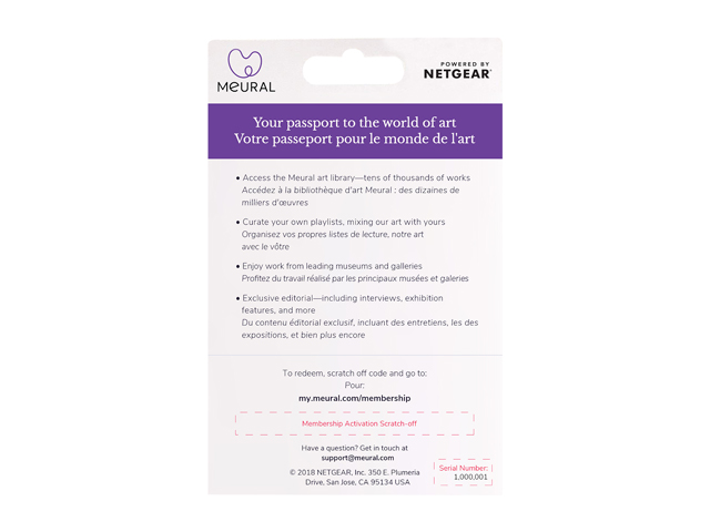 Meural Canvas Annual Membership Card for Digital Picture Frame Art