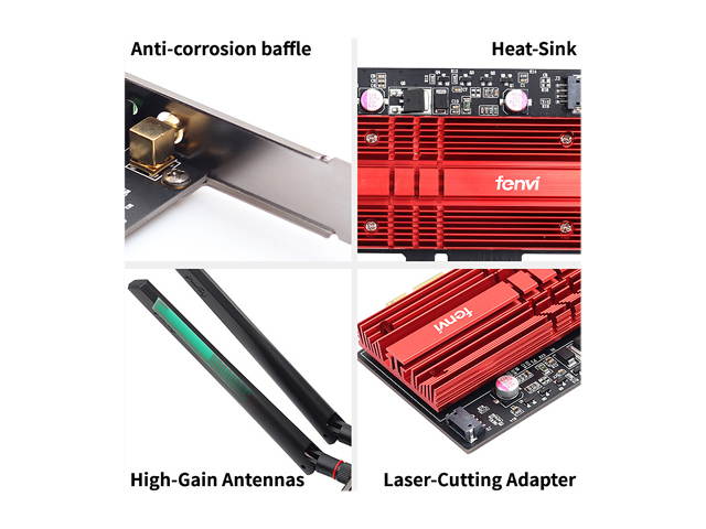 fenvi FV-AX3000 WiFi 6 PCI-E 3000Mbps Bluetooth 5.1 Wifi Adapter Intel AX200 Wi-fi Card Wireless PCI Express 802.11ax/ac 2.4Ghz/5.0Ghz Dual Band MU-MIMO OFDMA With Heat Sink, for Windows 10 Linux