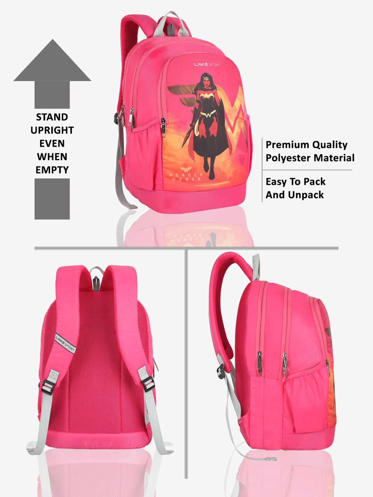 Lavie Sport Wonder woman 33L College Laptop Backpack For Boys & Girls (Magenta)