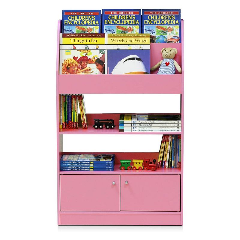 Furinno KidKanac Bookshelf Bookcase with 4 Shelves and Toy Storage Cabinet for Bedroom, Living Room or Playroom Organization, Pink