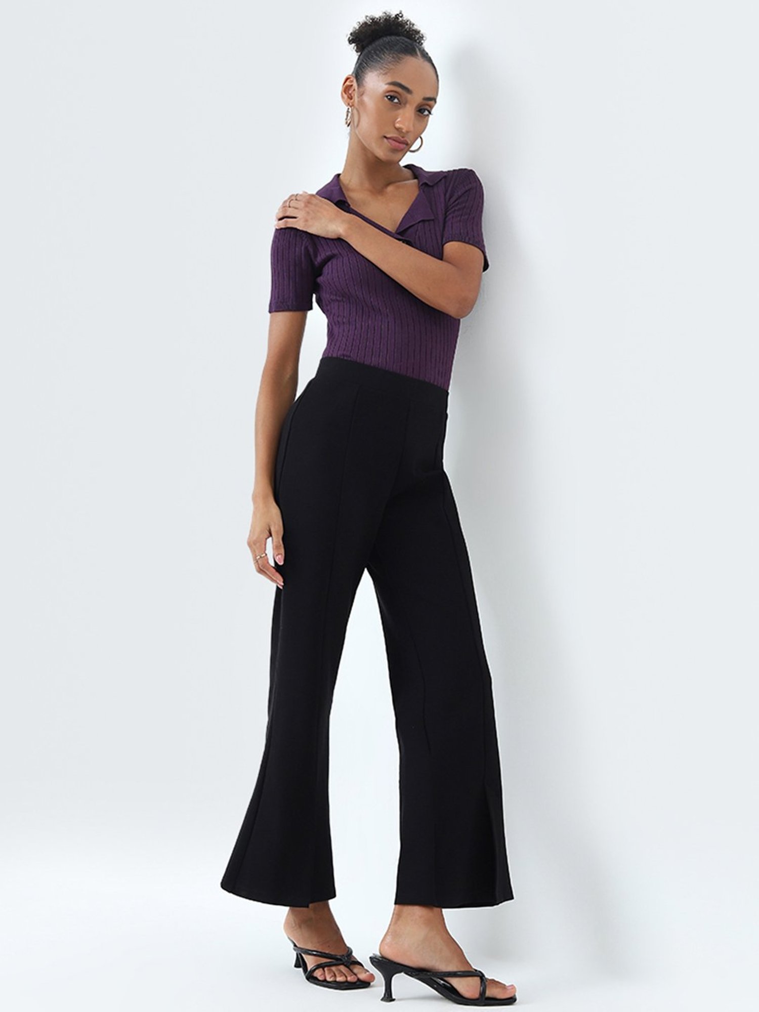 Wardrobe by Westside Purple Ribbed Textured Top