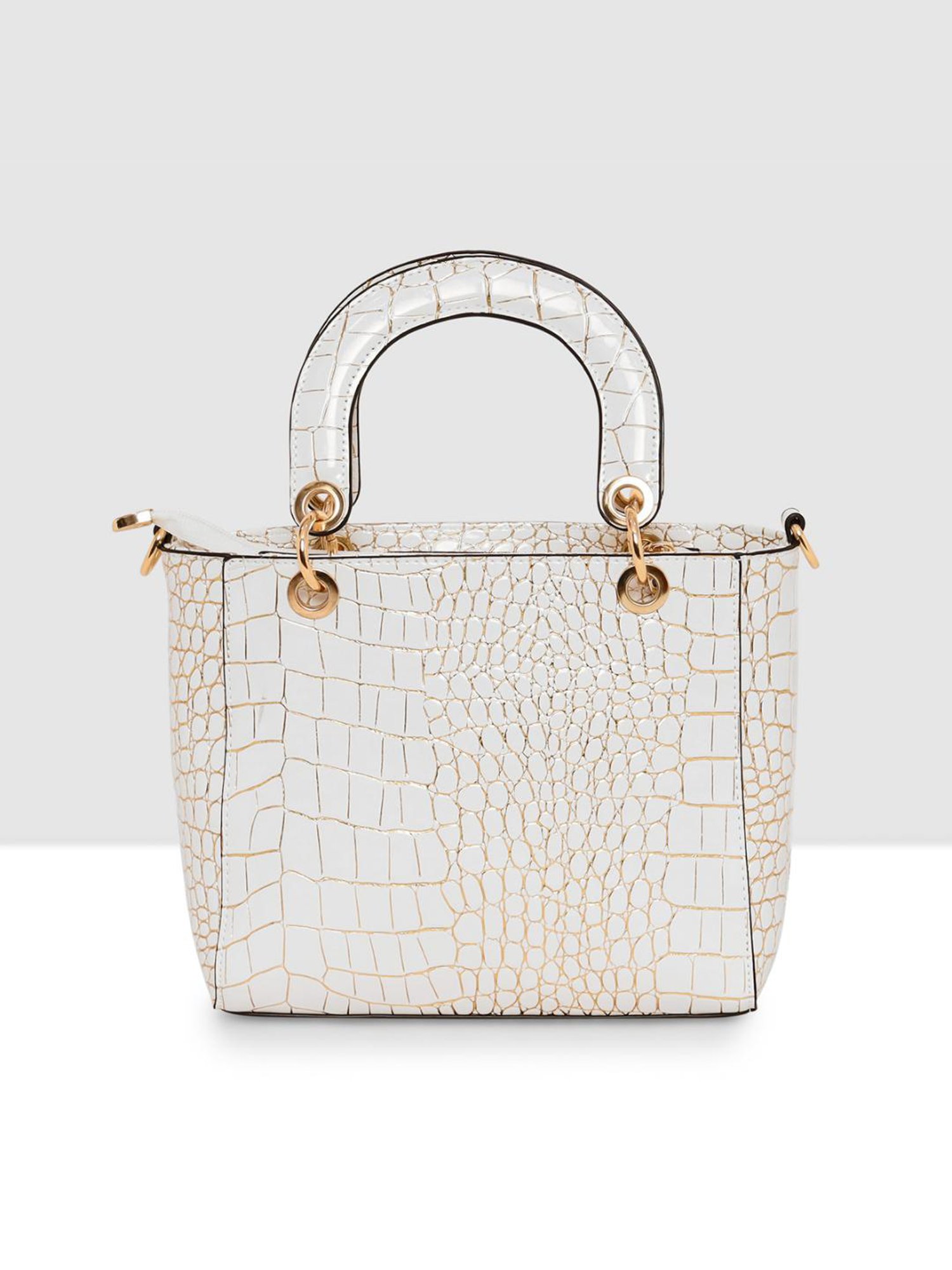 Esbeda White Textured Medium Handbag
