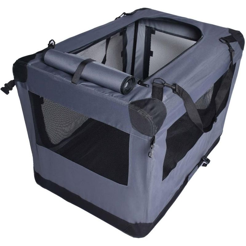 Arf Pets 27 in. Pet Dog Travel Carrier with Straps  - Soft Sided 3 Door Folding Crate