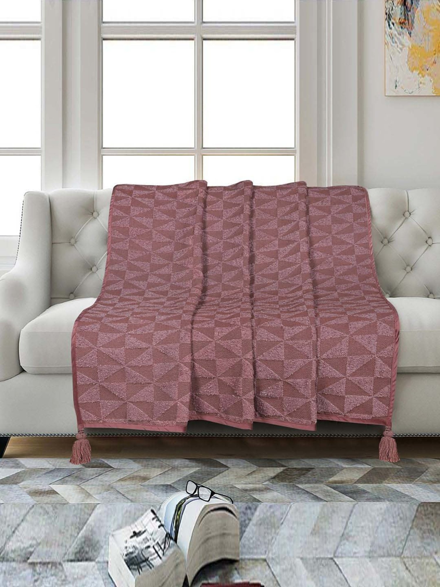 Saral Home Easy Living Rust Microfiber Yarn Soft Meri Sofa Throw