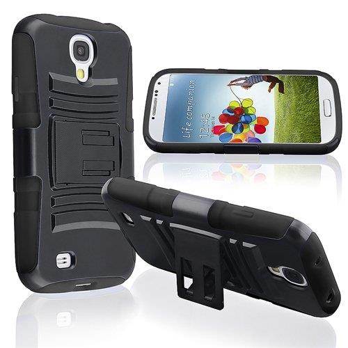 Dream Wireless Hybrid Case Skin Plus PC with H Style Stand for Samsung S4 - Retail Packaging - Black