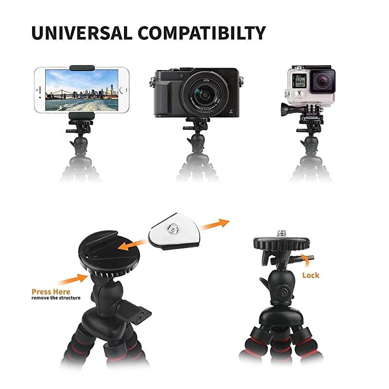 Tripod 748 inch Travel Portable and Adjustable Camera Stand Holder with Wireless Remote and Universal Clip for iAndroid Camera Sports Camera GoPro