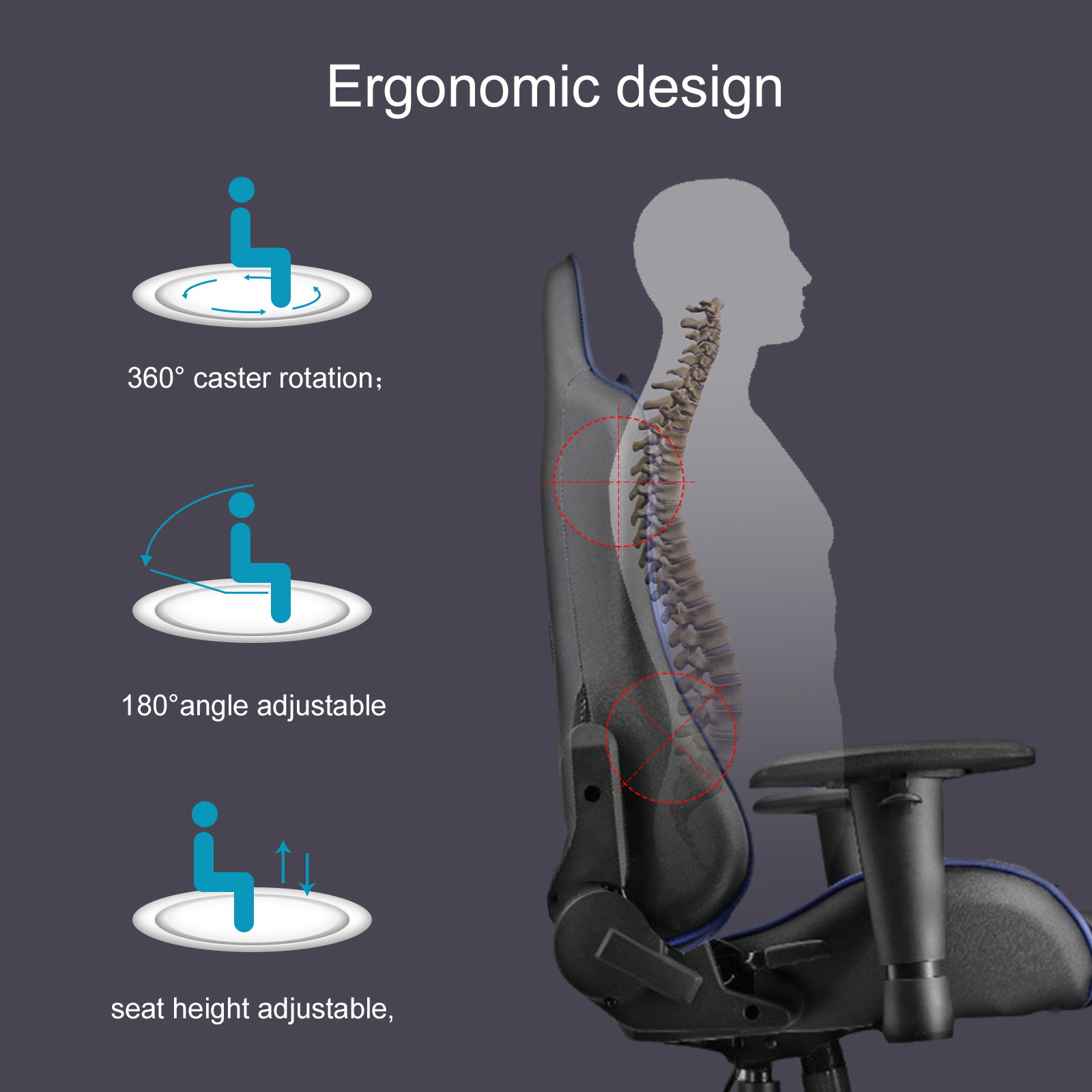 Goaic Gaming Chair Office Desk Chair Ergonomic High Back PC Desk Chair Adjustable 3D Armrests Gamer Chair, Computer Gaming Recliner Chair with Headrest and Lumbar Pillow Support (Black/Bule)