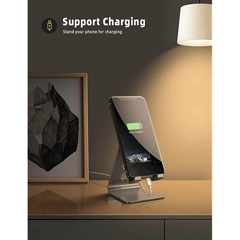 Adjustable Cell Phone Stand  Phone Stand Update Version Cradle Dock Holder Compatible with iPhone Xs XR 8 X 7 6 6s Plus SE 5 5s 5c Charging Accessories Desk Android Smartphone Gray