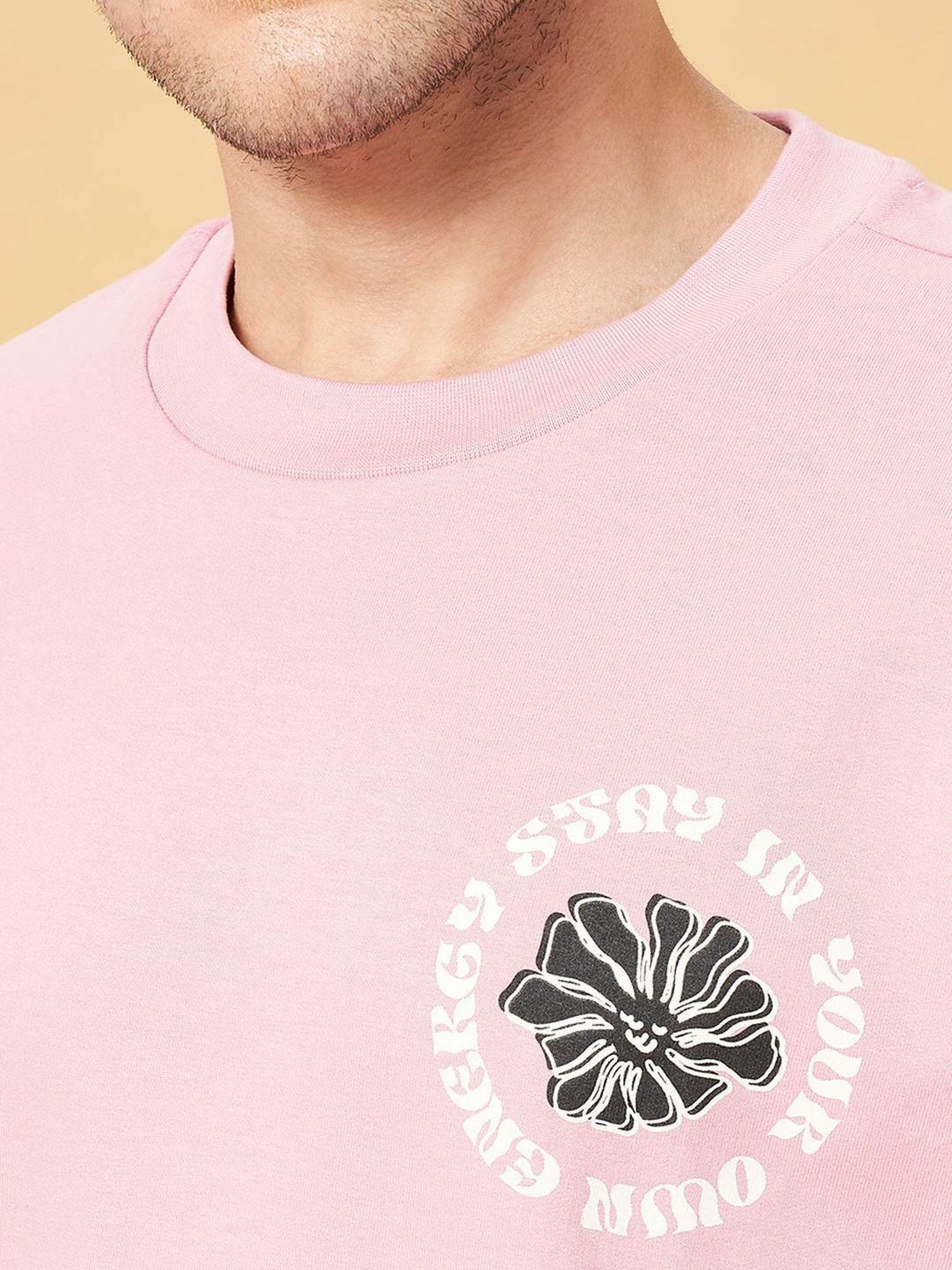 People by Pantaloons Pink Lavender Cotton Boxy Fit Printed T-Shirt