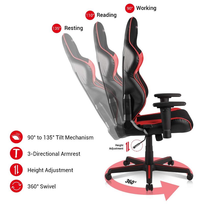 DXRacer OH/RAA106/NR Racing Series Adjustable Ergonomic Gaming Home Office Desk Chair, Swivel Base, Wheels, and Headrest, Red and Black