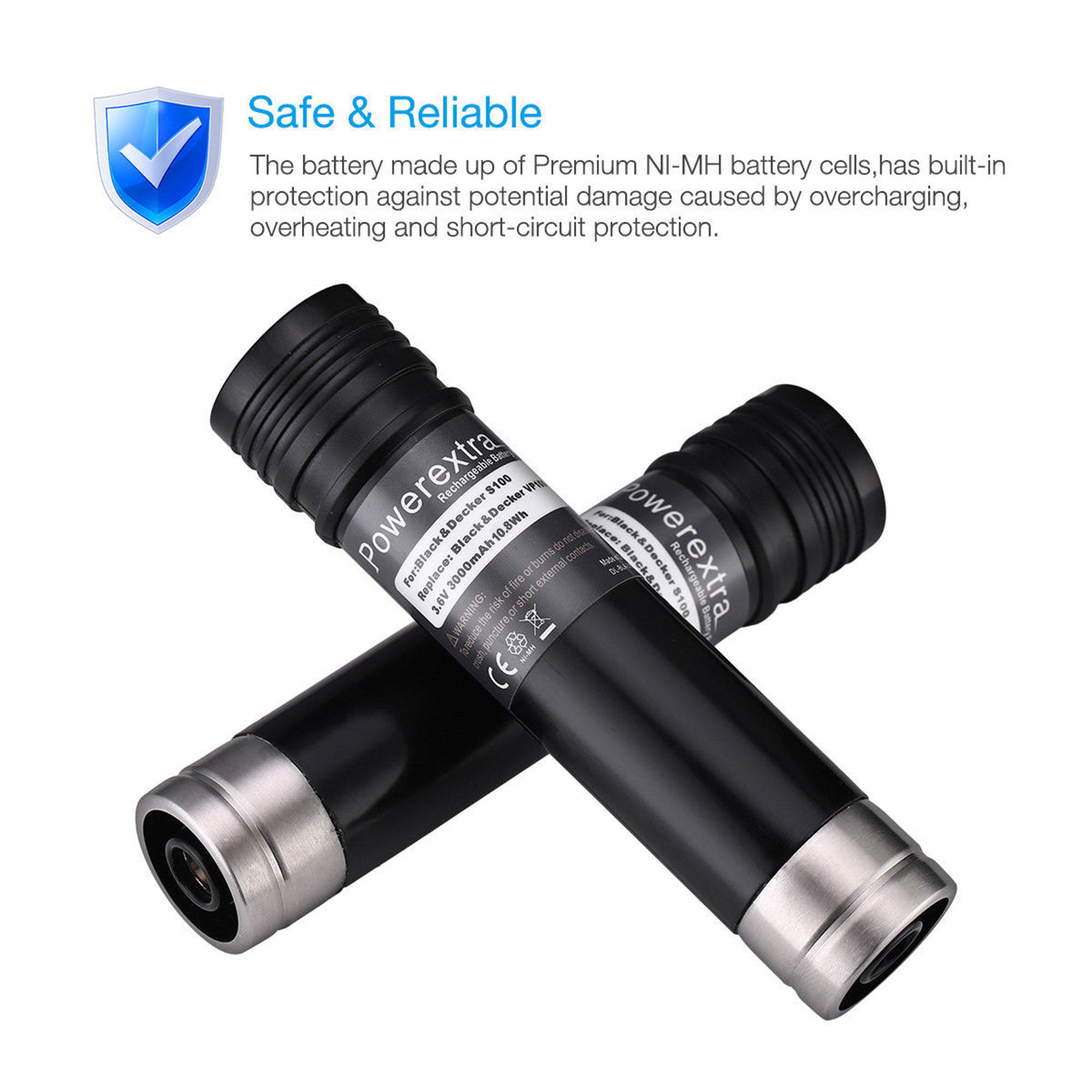 Powerextra 2 Pack 3.6v 3000mAh Replacement Battery for Black & Decker Versapak Vp100, Vp105, Vp110, Vp142, Vp7240 Sears-Craftsman Pivot180 PLR36NC S100 Black and Decker NI-MH Batteries
