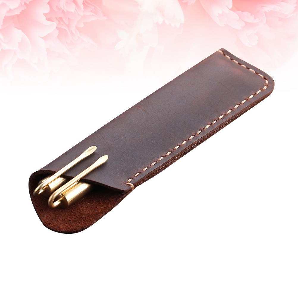 Vintage Pen Pouch Holder Pencil Protective Sleeve Bag Durable Pen Case Pen Storage Bag for Home Office School (Coffee)