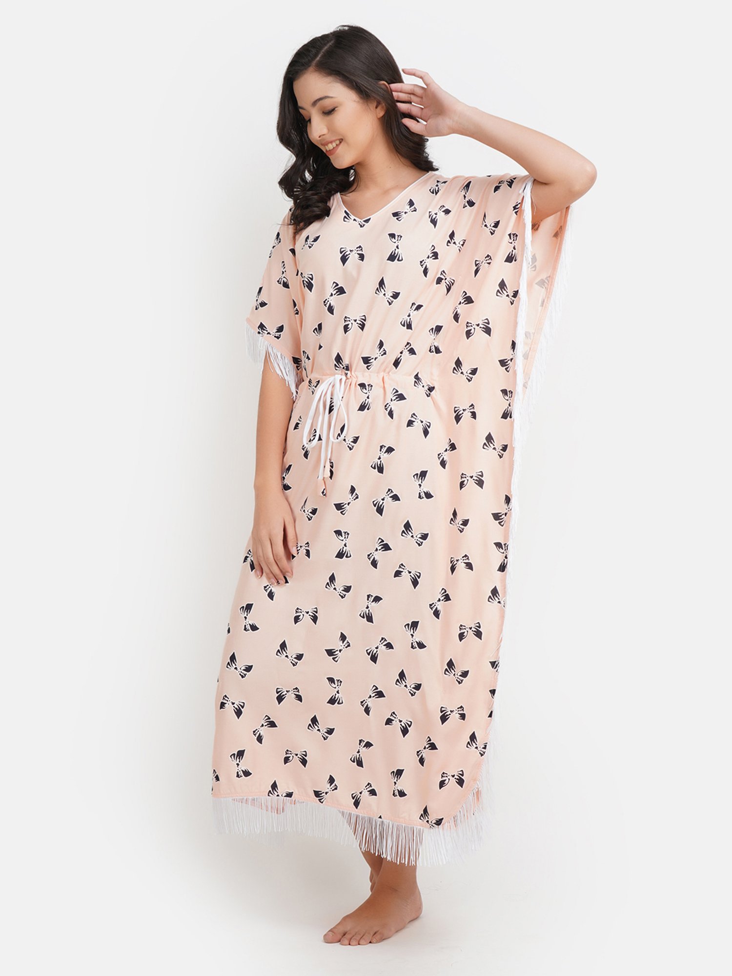 KOI SLEEPWEAR Peach Printed Kaftan Nighty