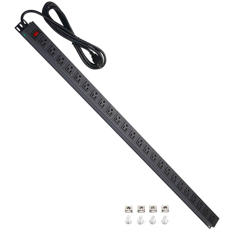 24 Outlets Heavy Duty Metal Power Strip with 9.8ft Cord and Power Switch Control, Rack-Mount PDU Power Strip,Offers 1U/15A/125V, 1875W Maximum Power,Black