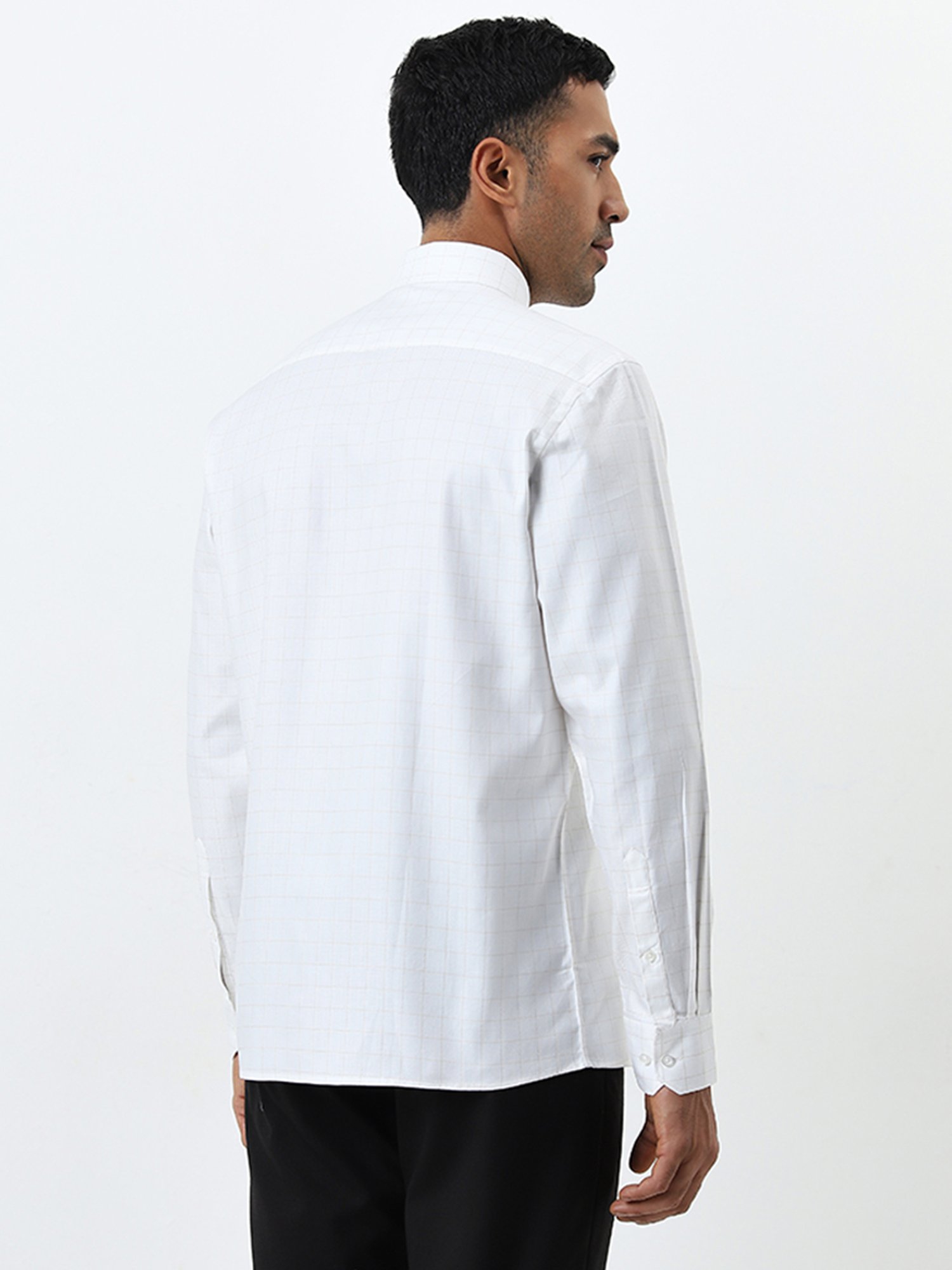 WES Formals by Westside White Checkered Slim-Fit Cotton Shirt