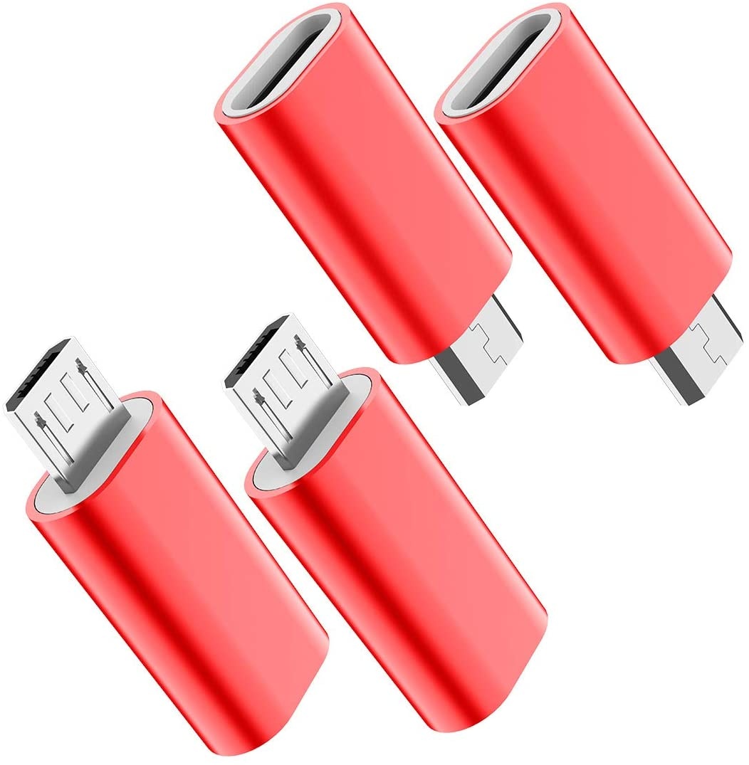 USB C to Micro USB Adapter (4-Pack) Type C Female to Micro USB Male Convert Connector Support Charge & Data Sync Compatible with Samsung Galaxy S7/S7 Edge Nexus 5/6 and Micro USB Devices (Red)