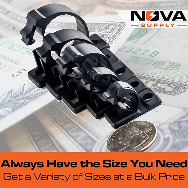 AdhesiveBacked Cable Clamps Combo Pack of 100 MultiSize Set of 20x 4 6 8 10 and 12 mm Black Clips For Wire Management and Cord Organization ToolsFree Install For Home Or Office