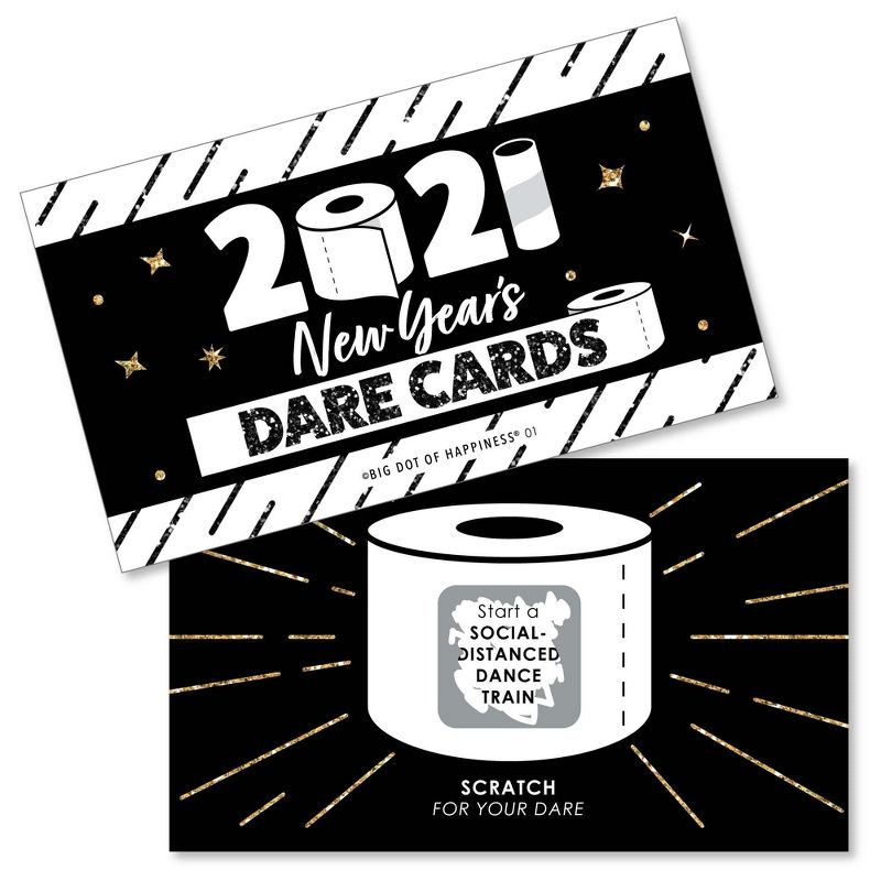 Big Dot of Happiness Rollin' in The New Year - 2021 New Year's Eve Party Game Scratch Off Dare Cards - 22 Count
