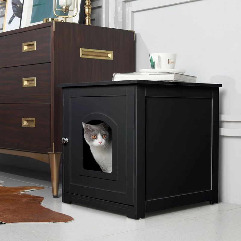 zoovilla Kitty Litter Loo Indoor Hidden Litter Box Furniture Enclosure with Framed Panels and Arched Doorways, Black