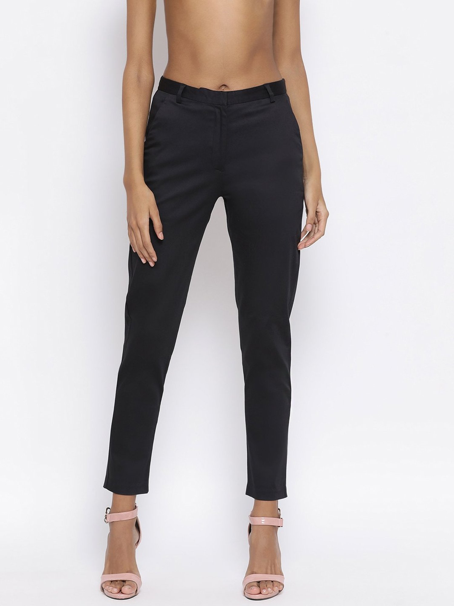 Rooted Black Regular Fit Flat Front Trousers