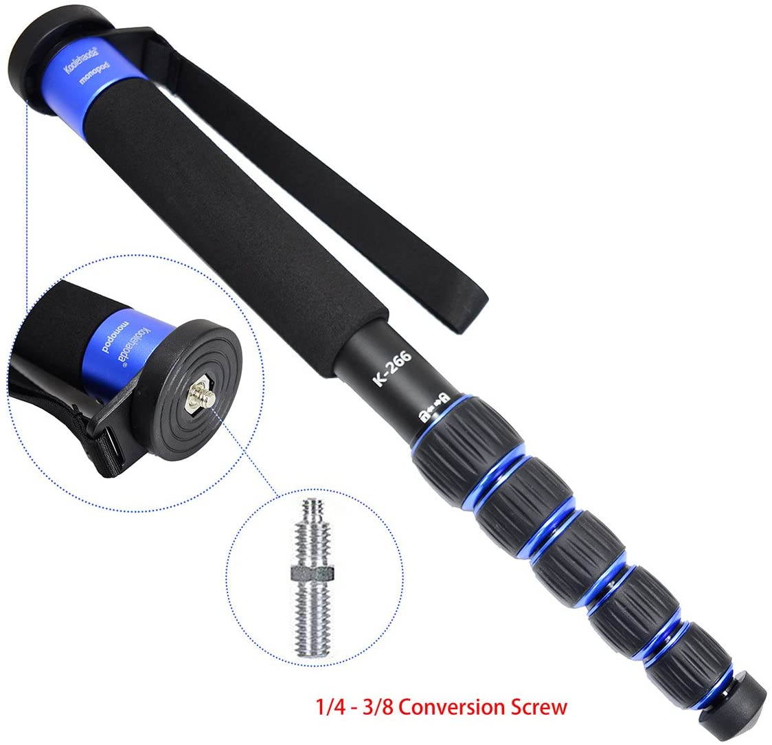6-Section Monopod Compact Portable Photography Aluminum Alloy Unipod Stick Max. Load 10kg / 22lbs Folding size is only 15-inch (K-266 Blue)