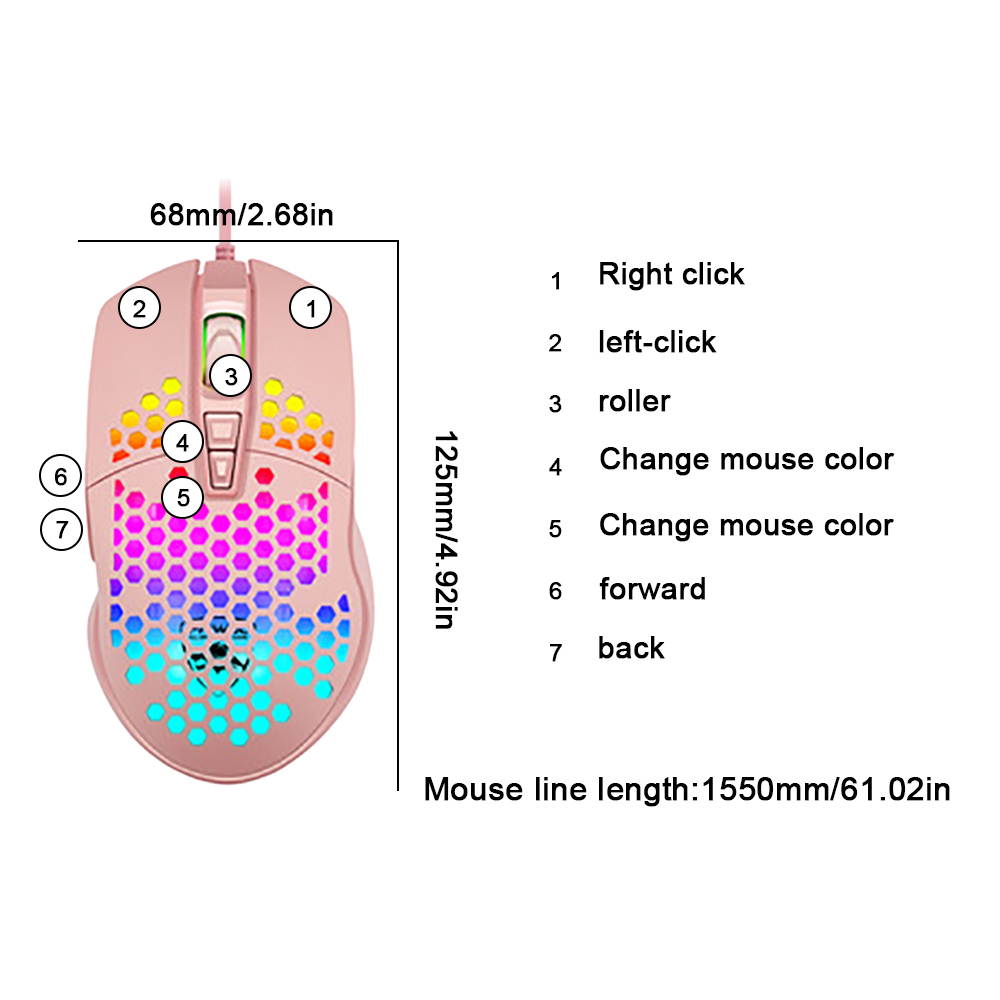 RGB Gaming Mouse,Mignvoa Wired USB Mouse Lightweight Honeycomb Shell,6400 DPI Adjustable, 7 Programmed Buttons, Ergonomic Optical Computer Gamer Gaming Mice for Windows PC Laptop