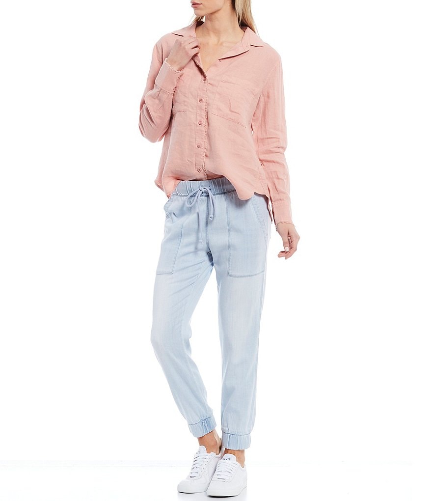 Cloth & Stone Woven Fray Placket Button Front Top