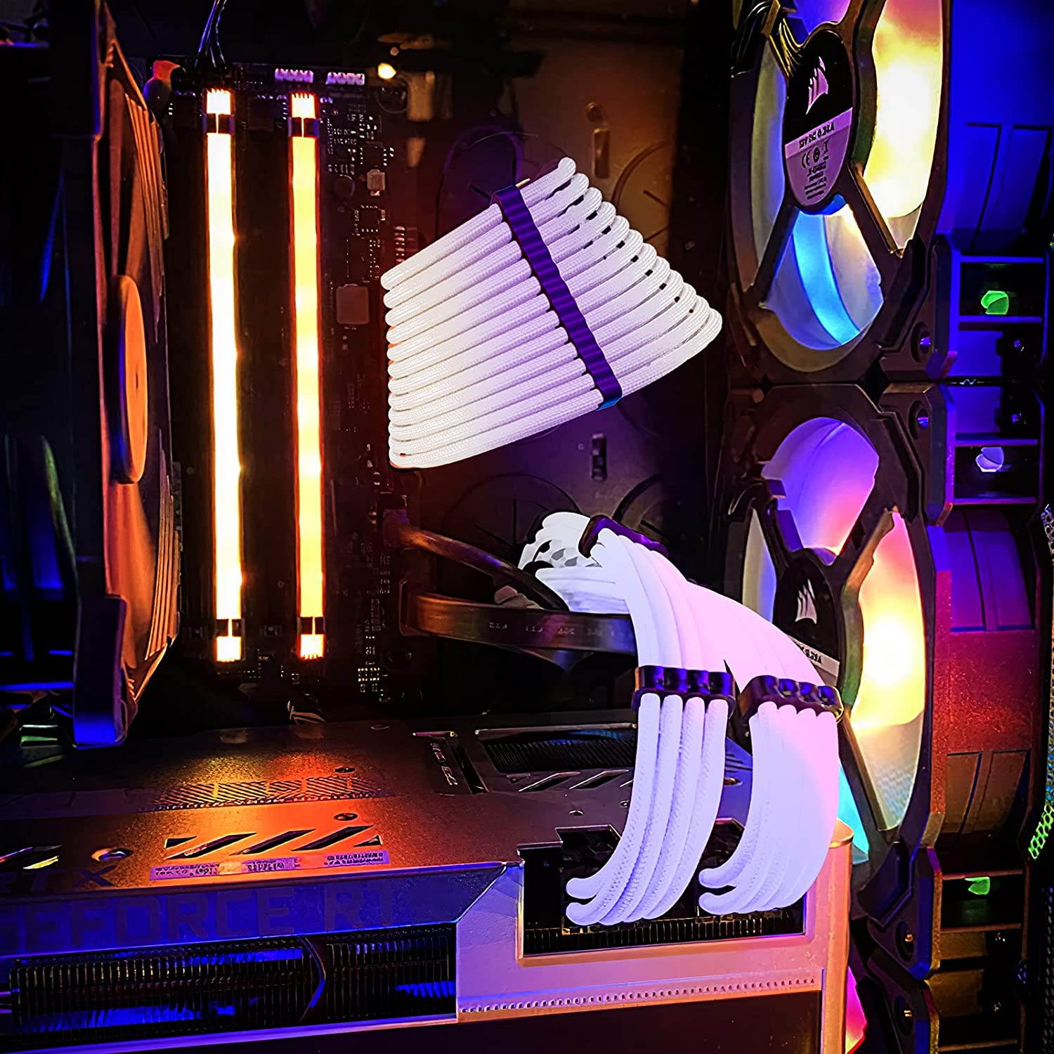 Power Supply Sleeved Cable, Extension PC Kit, 18AWG 24Pin ATX / 8 (4+4) Pin EPS / 8 (6+2) Pin PCI-E Power Supply PSU Cable with Combs, 30CM