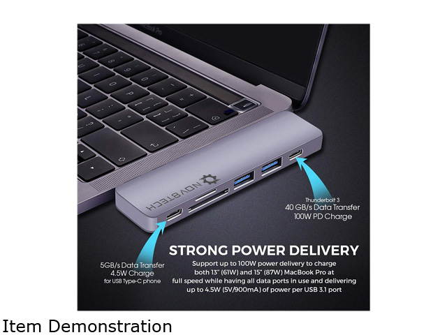 NOV8Tech USB C Hub Docking Station for MacBook Pro 2019-16 and MacBook Air 2019-18 7 in 2, 4K HDMI, Thunderbolt 3 100W PD Charger 40GBps Data, 2xUSB 3.0, USB 3.1 C 5GBps, SD/MicroSD Card Reader 7 in 1