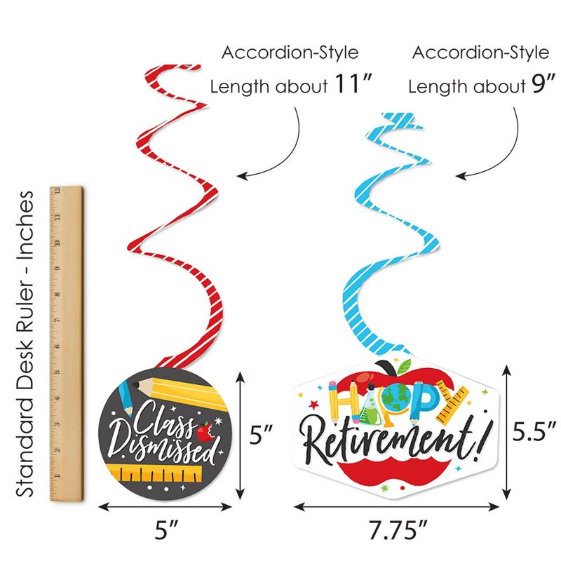 Big Dot of Happiness Teacher Retirement - Happy Retirement Party Hanging Decor - Party Decoration Swirls - Set of 40