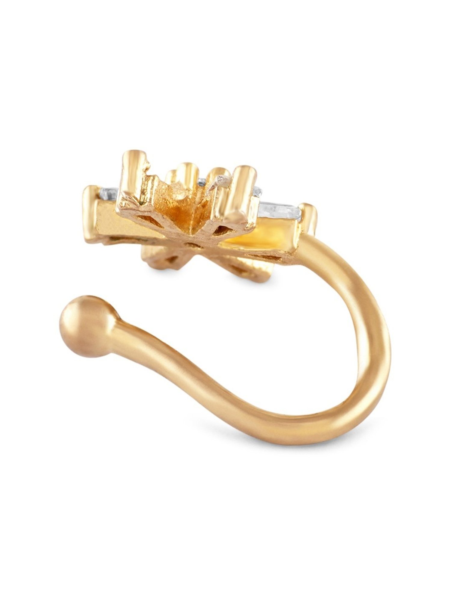 Zaveri Pearls Gold Tone Cubic Zirconia Flower Contemporary Brass Clip On Nose Pin-ZPFK17179
