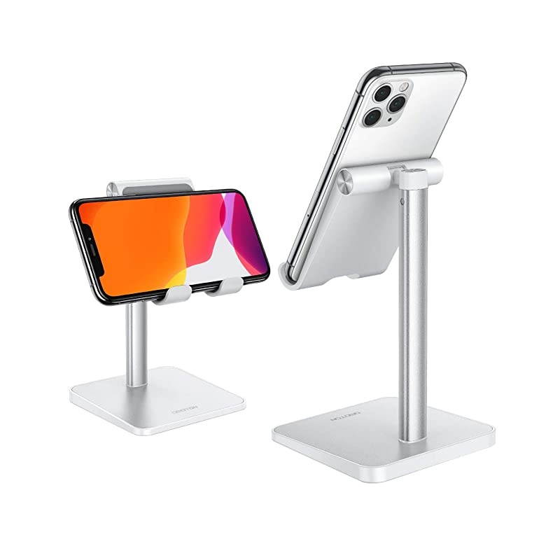 Cell Phone Holder for Desk  Cell Phone Stand Dock Adjustable Angle 545&deg; for Office Kitchen Movies Compatible with iPhone 1111 ProXs MaxSe2 and All Smartphones 3570 Inch Silver