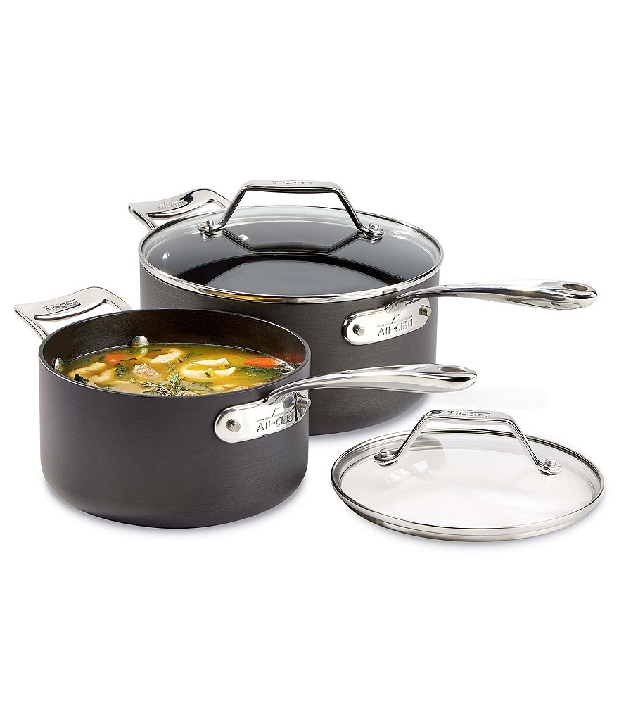All-Clad Essentials Nonstick Cookware Set, 2-Piece Sauce Pan Set with Lid, 2.5qt & 4.5 qt