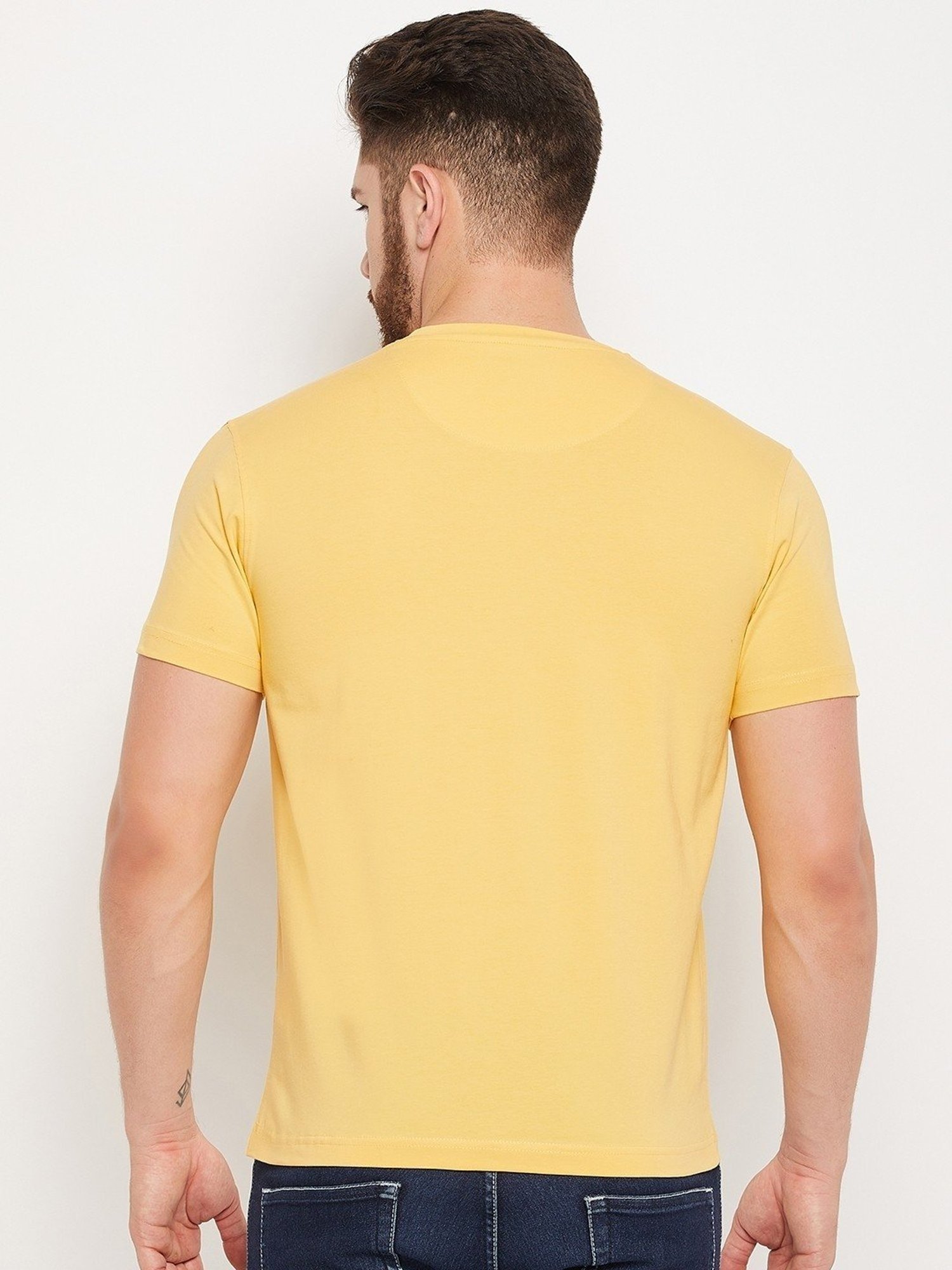 Cantabil Yellow Regular Fit Printed T-Shirt