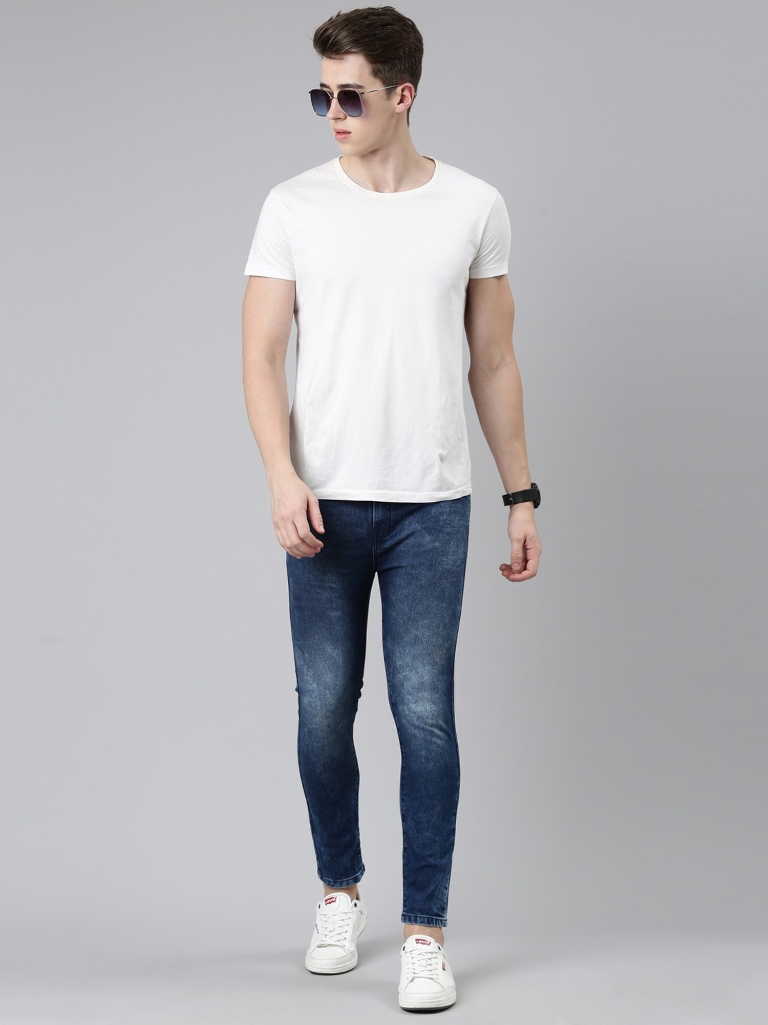 CINOCCI Blue Cotton Slim Fit Jeans