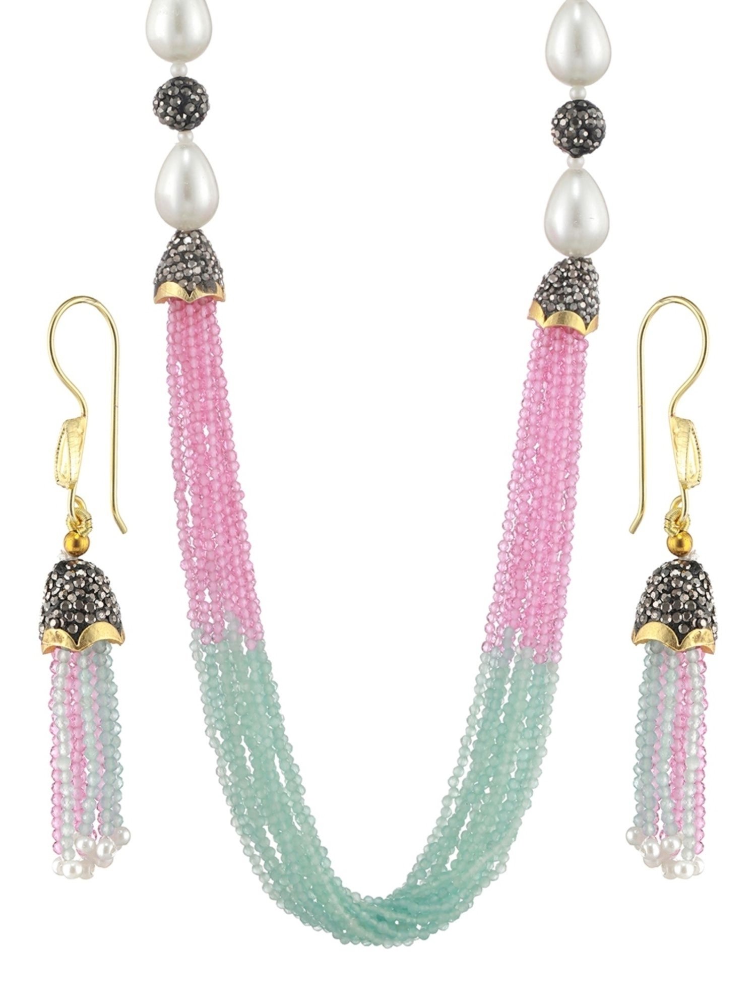 Aatmana Multi Beaded with Crystals & Pearls Studded Necklace with Earrings