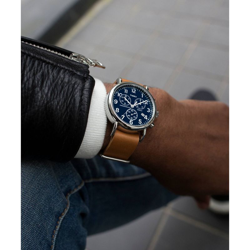 Timex Weekender Slip Thru Leather Strap Chronograph Watch - Tan/Blue TW2P62300JT