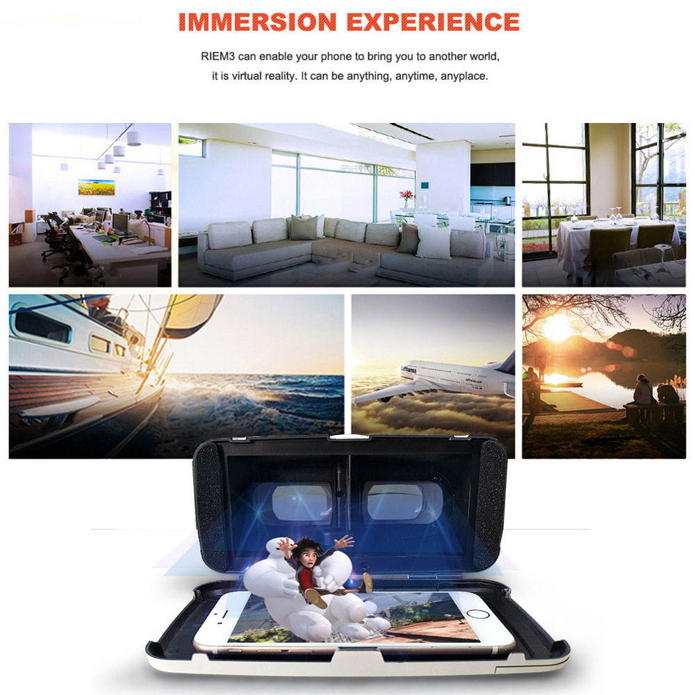 Virtual Reality Headset, RIEM3 3D Visual Reality Video Glasses Adjust Cardboard VR-BOX for iPhone7/iPhone 6S/6 Plus/6, Samsung Galaxy S5/S6 Edge All 4.0"-6.0" Cellphones