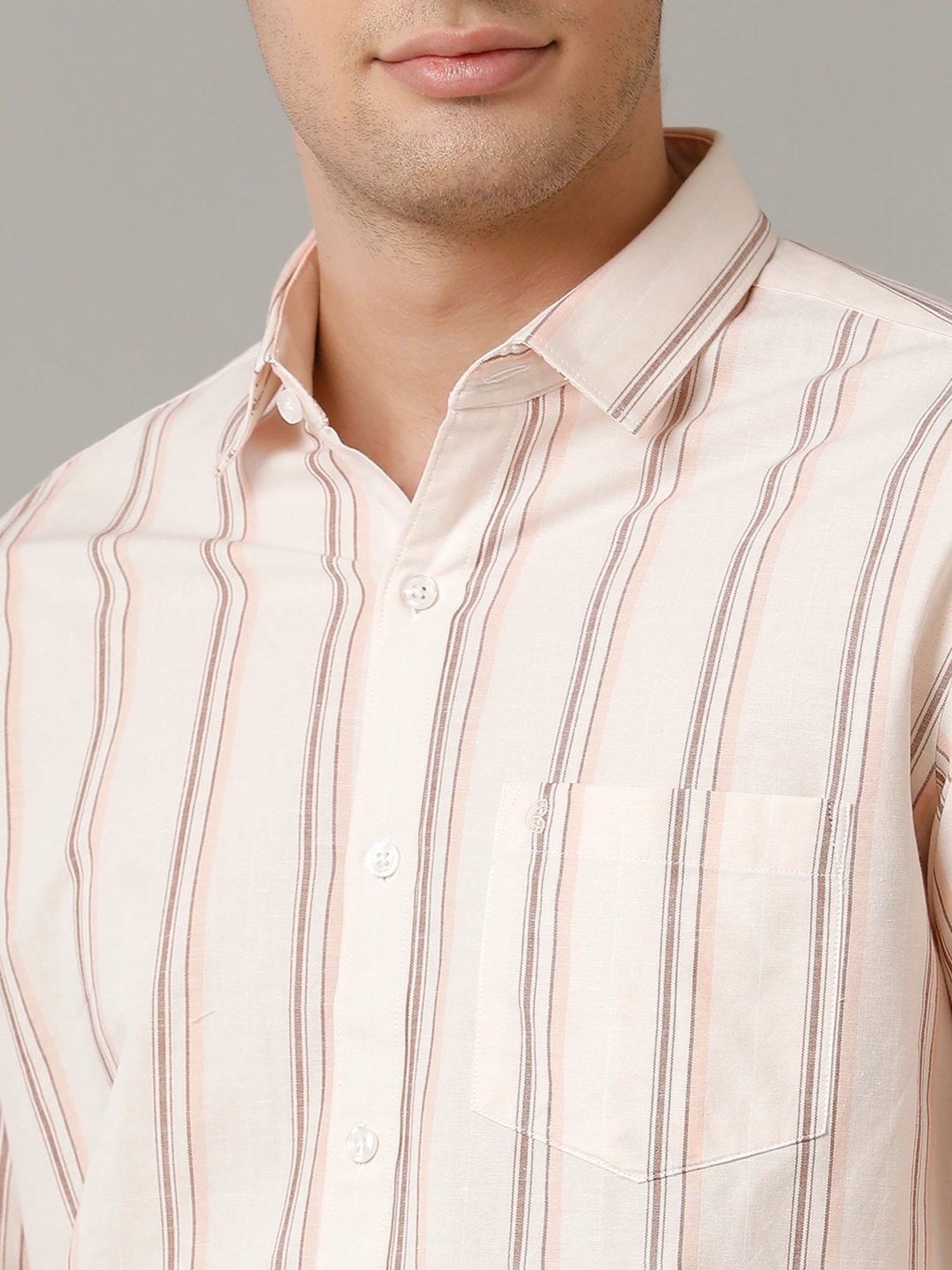 Cavallo By Linen Club Pink Linen Contemporary Fit Striped Shirt
