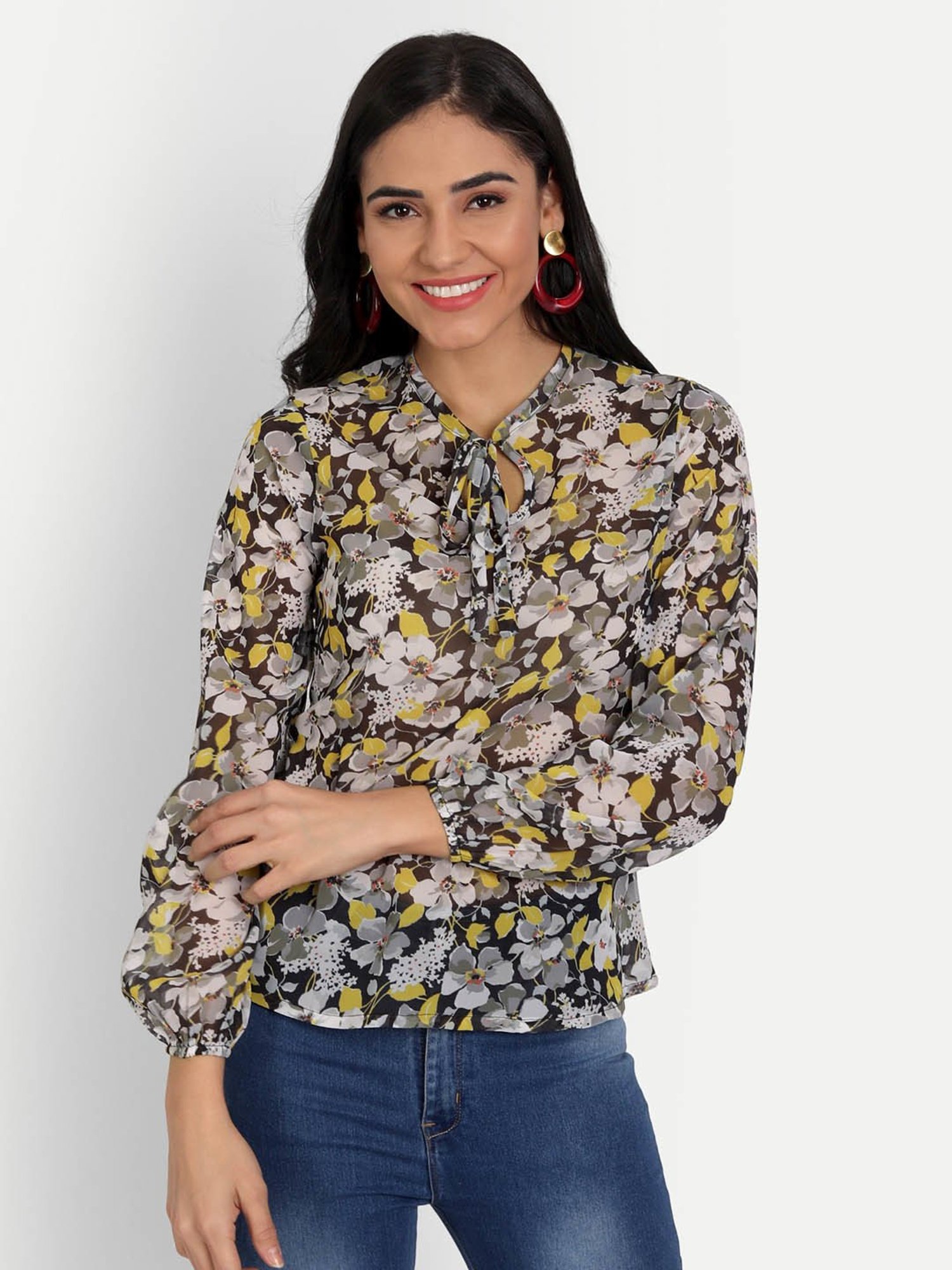 MASAKALI.CO Black Floral Print Top